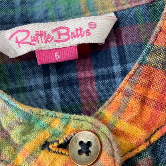Ruffle Butts Girls Plaid Dress Tunic Size 5 Long Sleeve Ruffles Orange Blue Fall - Picture 2 of 9
